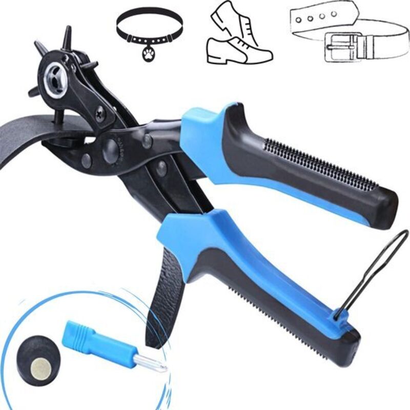 Pince à perforer le cuir professionnelle, outil de perforation rotatif avec 6 porte-matrices en acier inoxydable, adaptée aux ceintures en cuir,