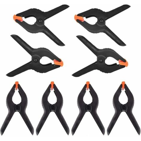 Pince à ressort 8 pièces, pinces à ressort en plastique noir pinces à poignée extra résistantes poignées texturées pince outils de bricolage (3,5 pouces),