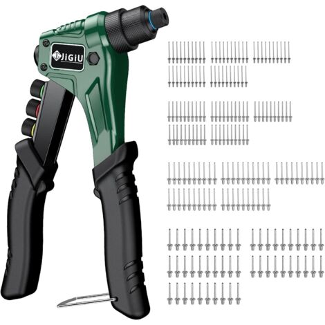 Pince à Rivets 4 en 1 avec 200 Rivets, Riveteuse Manuelle Professionnel 20cm/8" Aluminium, Kit de Riveter Ensemble Aveugles Têtes Interchangeables -