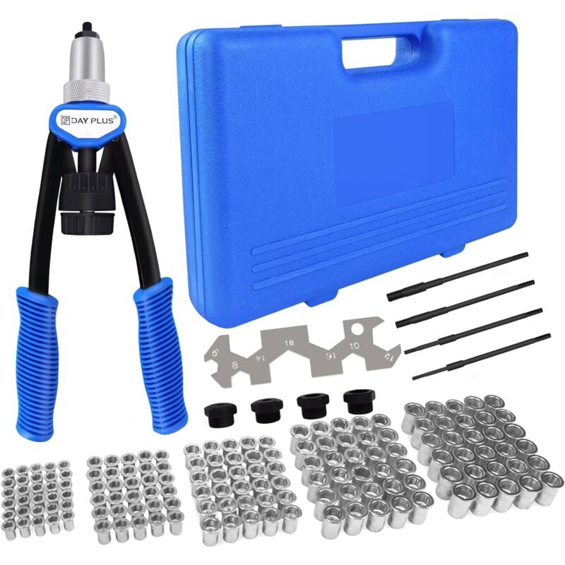 Pince à rivets Kit de rivets, 5 mandrins interchangeables et 150 écrous de rivets, Pince à rivets aveugles professionnelle pour les réparations à la