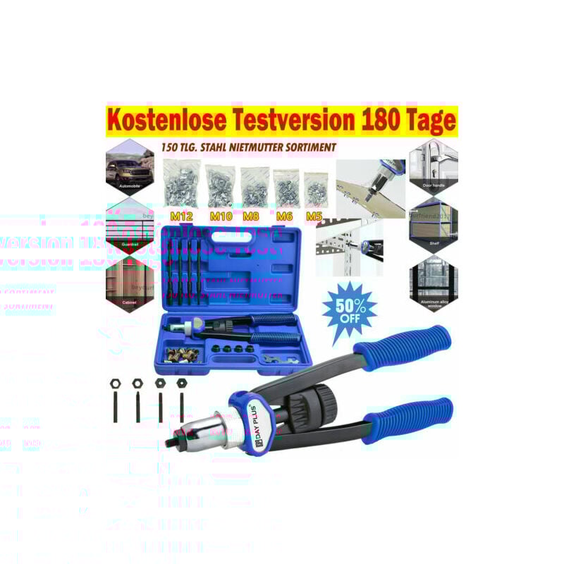 Pince à rivets professionnelle pince à rivets comprend 150 écrous à rivets M5 M6 M8 M10 M12 rivets