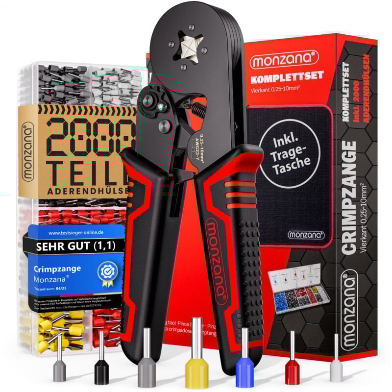 Monzana - Pince à sertir carrée avec 2000 cosses électriques 0,5-10 mm² outil bricolage sertissage embouts câbles