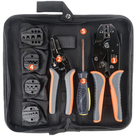 Pince à sertir 5 en 1 HS-30J Multifonction à têtes interchangeables pour travaux électriques (coupe, dénude, presse)