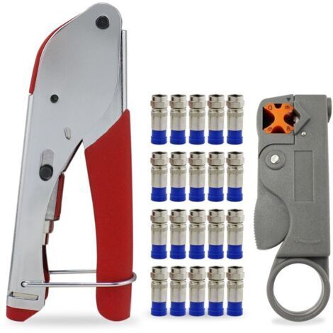Pince à Sertir à Compression de Type F, Kit d'Outils de Sertissage de Câble Coaxial, Coupe 9mm + 20 Connecteurs, Pince Coupante RG59 RG6, Pour la Télévision par Câble(480g)