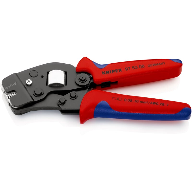 Knipex - 97 53 08 sb Pince à sertir auto-ajustable pour embouts de câble introduction frontale avec gaines bi-matière brunie 190 mm (carte LS/blister)