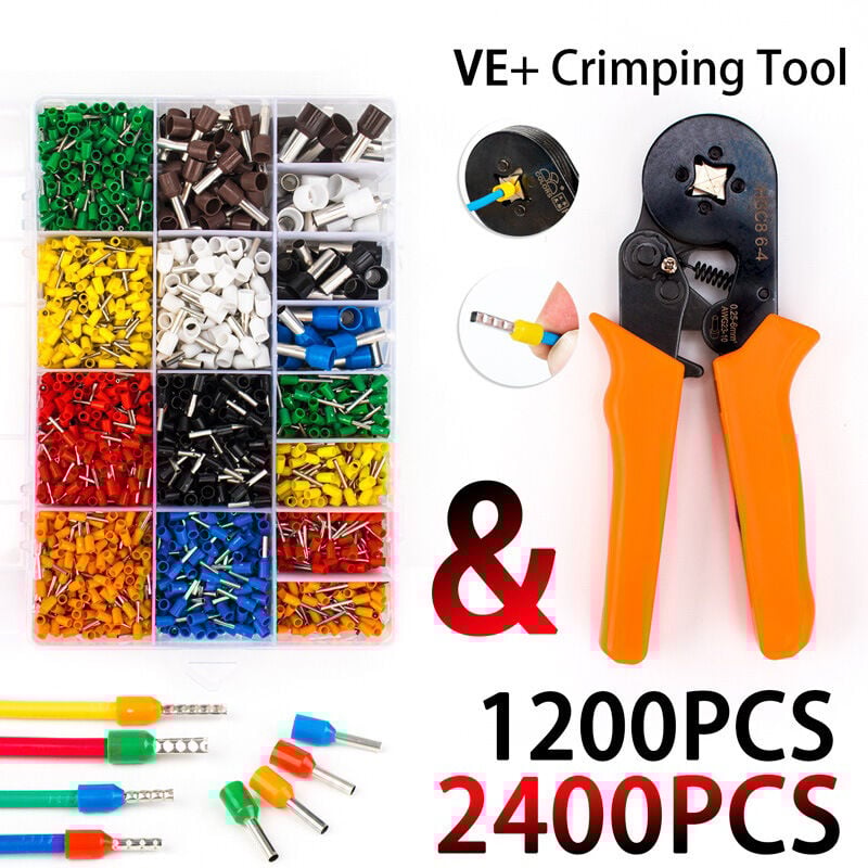 Dolaso - Pince à Sertir avec 1200pcs Cosses Electriques (300 Bornes à Double Fil), AWG23-10 Pince a Sertir Outil de Sertissage de Ferrule Outils de