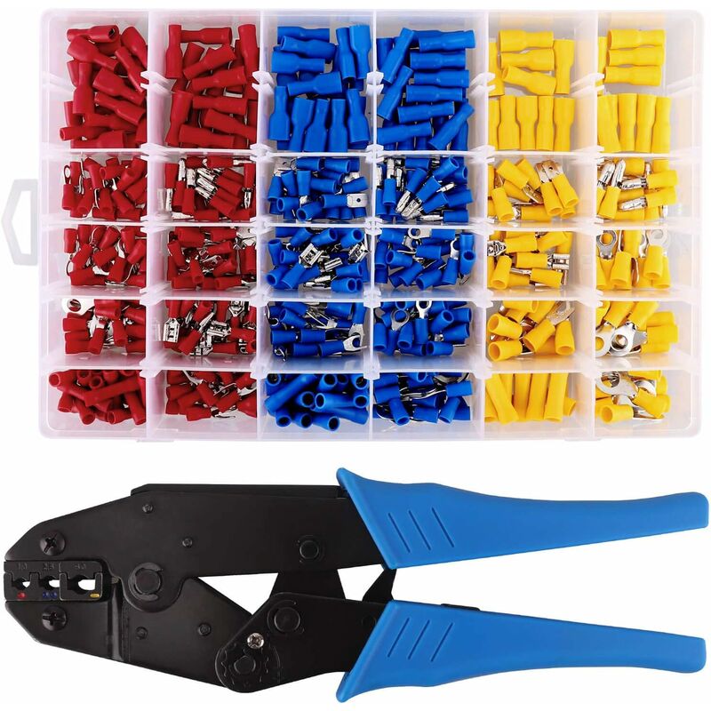 Pince à Sertir avec 500pcs Cosses Electriques pour Voiture, Cosses à Sertir