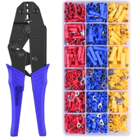 Pince à Sertir Avec 700Pcs, Cliquet Pour Cosses Pré-Isolées, Kit de Connecteurs à Gaine Thermorétractable