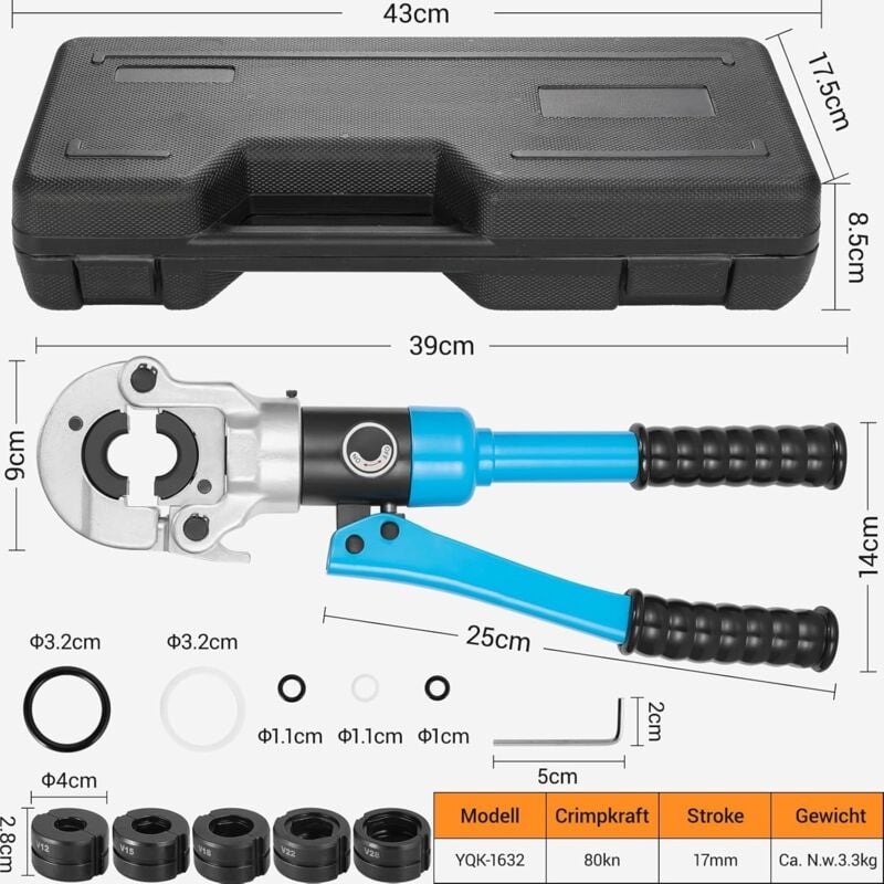 Tlgreen - Pince à sertir avec contour en v, eaux usées, force de sertissage hydraulique 8T, pince à sertir hydraulique, tuyau en cuivre, pinces à
