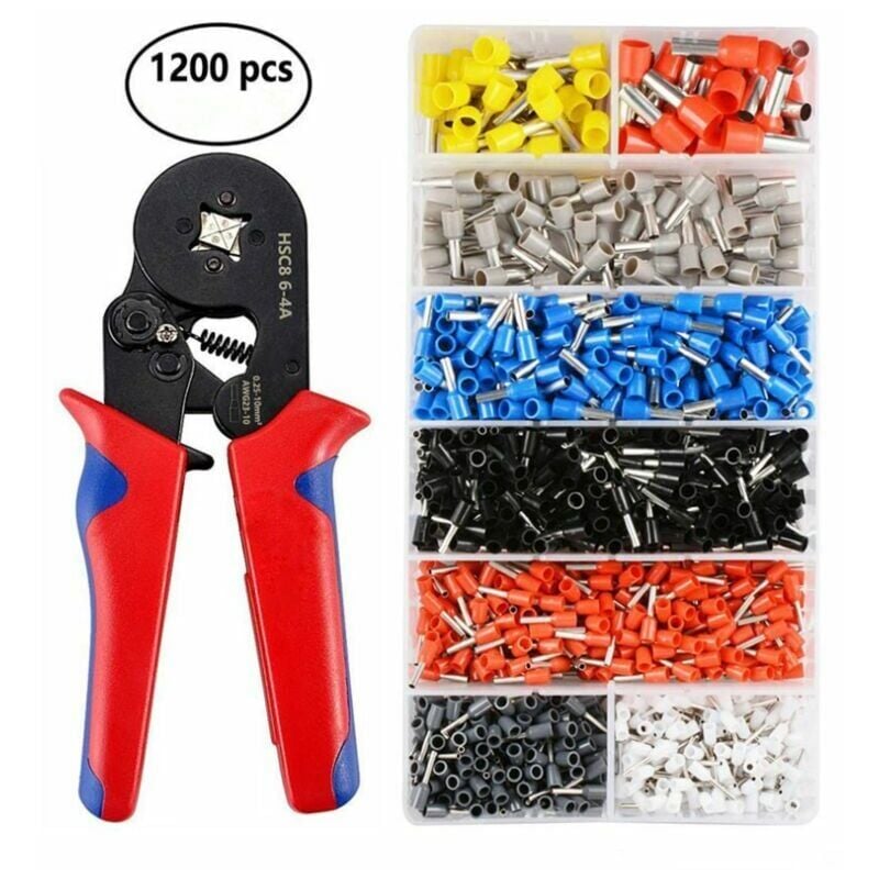 Pince à Sertir Cosses Électriques avec 1200 Bornes Cosse Isolées à Sertir de 0.25mm² à 10mm² Outil de Sertissage de Fil Kit Autoréglable Embouts de
