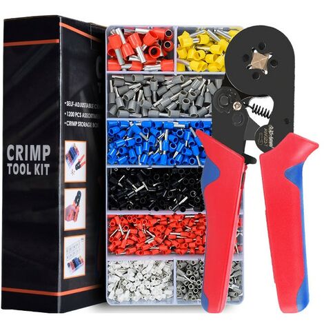 Pince à sertir kit d'outils de sertissage AWG23-7/0.25-10mm² avec 1200 cosses de câble isolées à sertir, connecteur à sertir électrique pince d'électricien professionnel