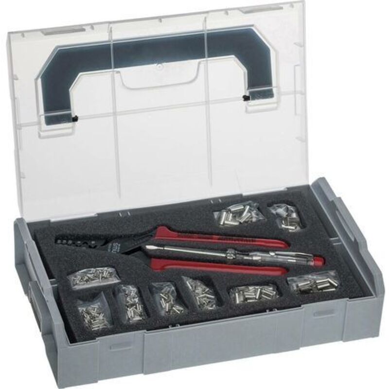 338-22 Pince à sertir testeur de tension inclus, avec assortiment d'embouts dans une mallette - NWS