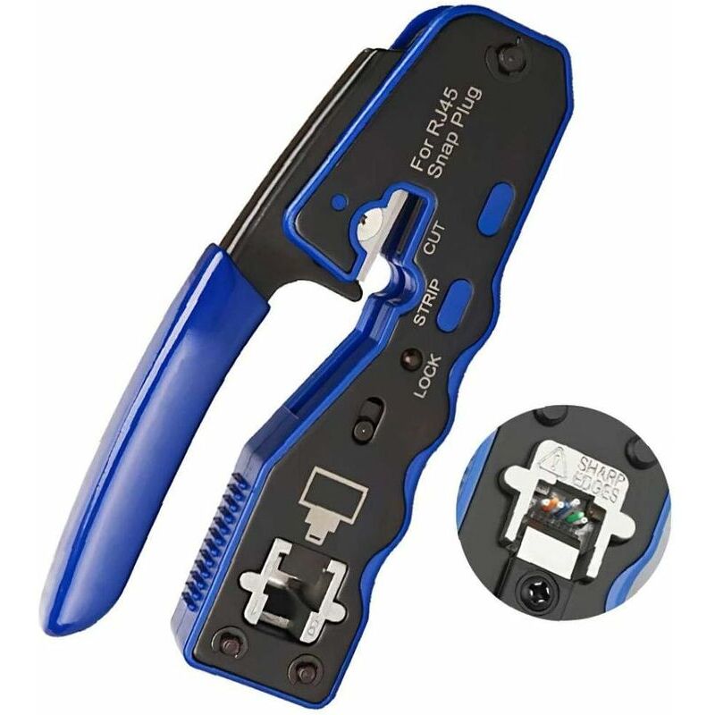 Start - Pince à sertir Outil pour connecteurs RJ45 8P Cristal Fil Fin rabattement Pass Through Décapant Pince câble sertisseuse,