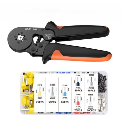 Pince à Sertir, Pince à Sertir Cosse Electrique 0,5-6 mm² avec 7Tailles de Cosses Electriques à Sertir, Cosse à Sertir, Cosses Electriques, Cosses de Câble Isolées, Pince Sertir Cosse