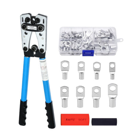 Pince à sertir pour câble de batterie de 6 à 50 mm² (10 à 1 AWG) avec 60 cosses en cuivre, 8 tailles, pince à sertir robuste pour borne de fil de batterie