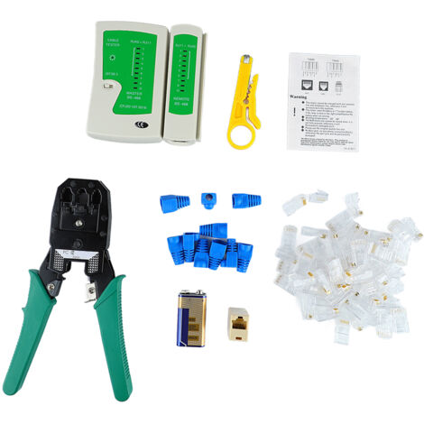 Pince à sertir pour câbles réseau RJ45 avec testeur intégré et dénudeur, alimentation par pile 9V