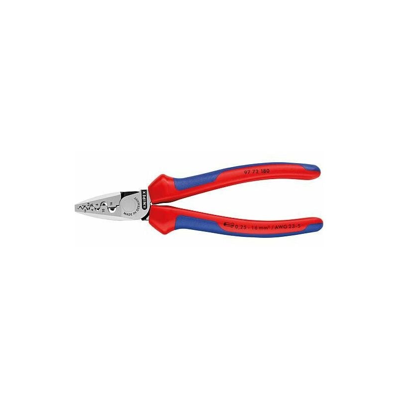 Pince a sertir pour embout de cable polie avec manche bicolore double composants longueur 180 mm