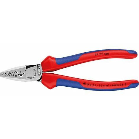Pince a sertir pour embout de cable polie avec manche bicolore double composants longueur 180 mm