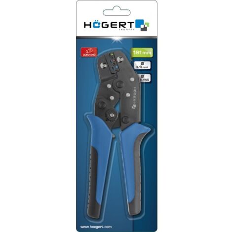 Pince à sertir pour œillets et contacts de câbles isolés Hogert HT1P162 191 mm
