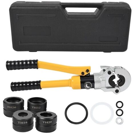 Pince à Sertir, pour Raccords sur Tubes, TH16, TH20, TH26, TH32 mm, Pince à Sertir avec Tête Rotative à 360° et Poignée Ergonomique en Caoutchouc 6T