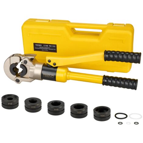 Pince à sertir professionnelle TEENO(100kn), pour tuyaux en cuivre, tuyaux en acier inoxydable, inserts de mâchoire : V12, V15, V18, V22, V28 (Crimpen V12-28)