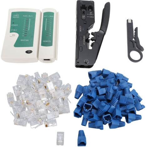Pince à sertir RJ45 traversante pour câbles Ethernet Cat5, Cat6, avec testeur réseau et dénudeur intégré