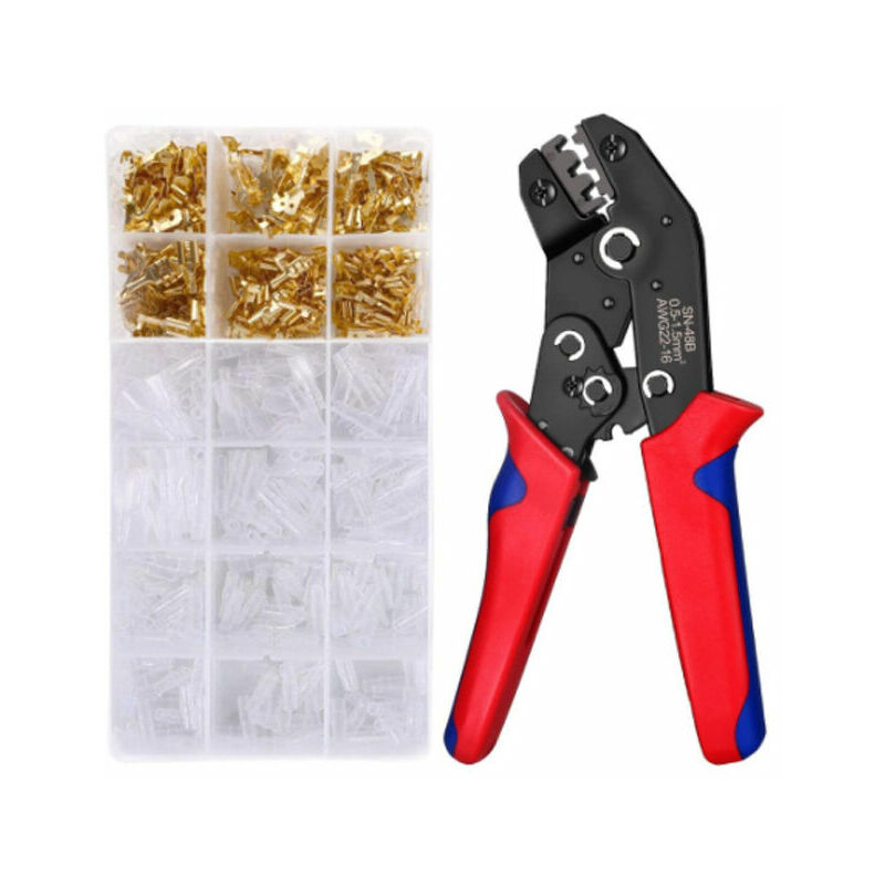 Pince à Sertir SN-48B avec 600 PCS Cosses Mâle Femelle Embouts de Câblage Électriques Sertisseur Pinces Professionnelles Outil à Sertir