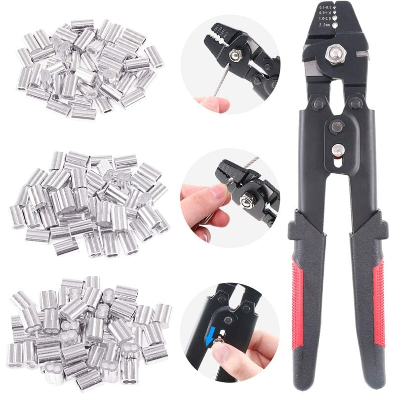 Beijiyi - Pince à sertir,avec 150 embouts en aluminium double barillet de 1,2/1,5/2 mm