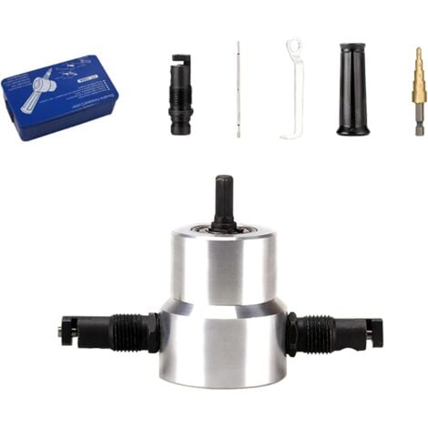 Pince à tôle à double tête - Grignoteuse électrique - Scie à fer - Outil de coupe - Accessoire de perceuse - Pince à grignoteuse - Fixation de perceuse à double tête - Tôle métallique