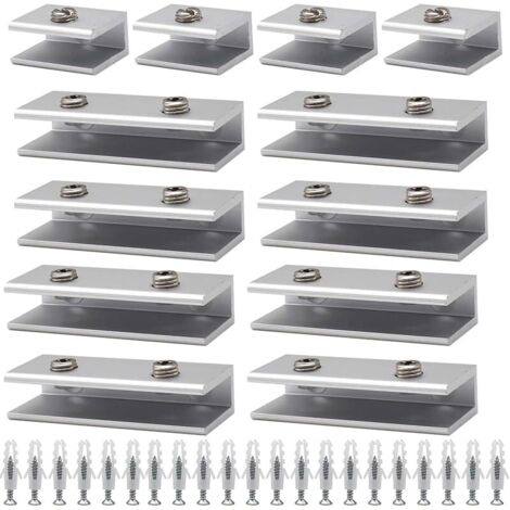 Pince à Verre 12 Pièces Support Étagère en Alliage de Aluminium Pince à Verre Ajustable 8 à 10mm, Fit Fenêtre Balustrade Réglable Escalier Salle Bains (4Unique+8Double Trou)