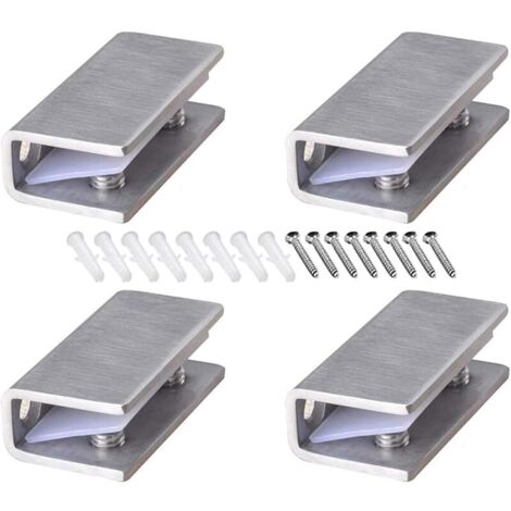 Pince à Verre en Acier Inoxydable 4 Pièces Support D'étagère en Verre Réglable Pince à verre Rectangulaire de 8-12 mm d'Épaisseur Pince à Verre Inox pour Balustrade Escalier Salle Bains, avec Vis
