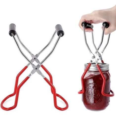 Pince à verre pour bocaux de conservation - En acier inoxydable - Argentée, rouge, noir - 22,5 cm - Moderne