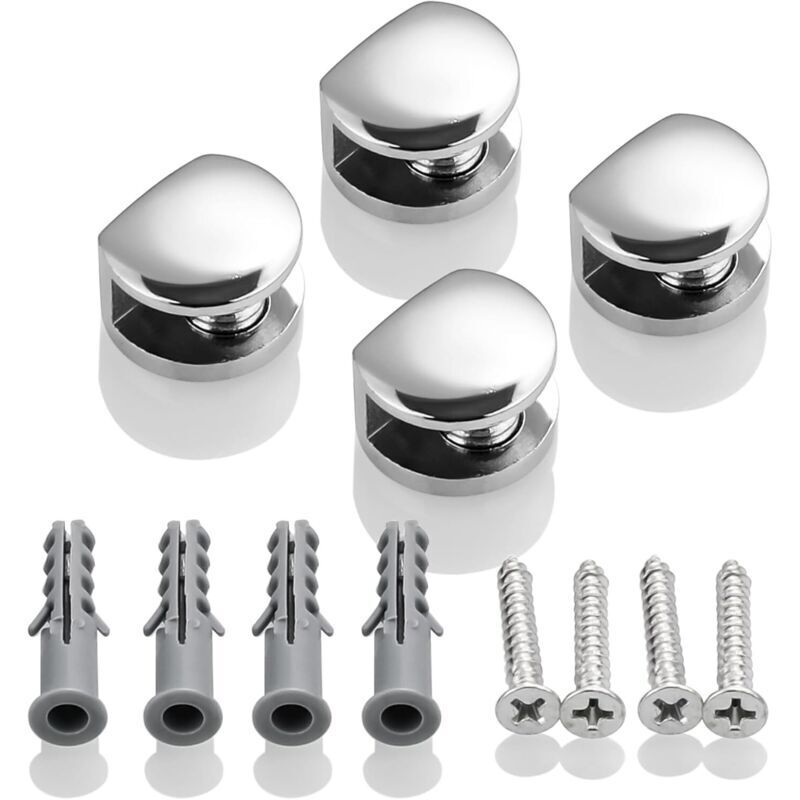 Pince à Verre Support d’Étagère en Verre Support de Tablette Mural Fixation Réglable, Verre Adaptatif de 5-8 mm d'Épaisseur, Finition Polie en