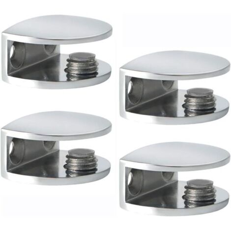 Pince à Verre Support d’Étagère en Verre Support de Tablette Mural Fixation Réglable, Verre Adaptatif de 8-10 mm d'Épaisseur, 4 Pcs