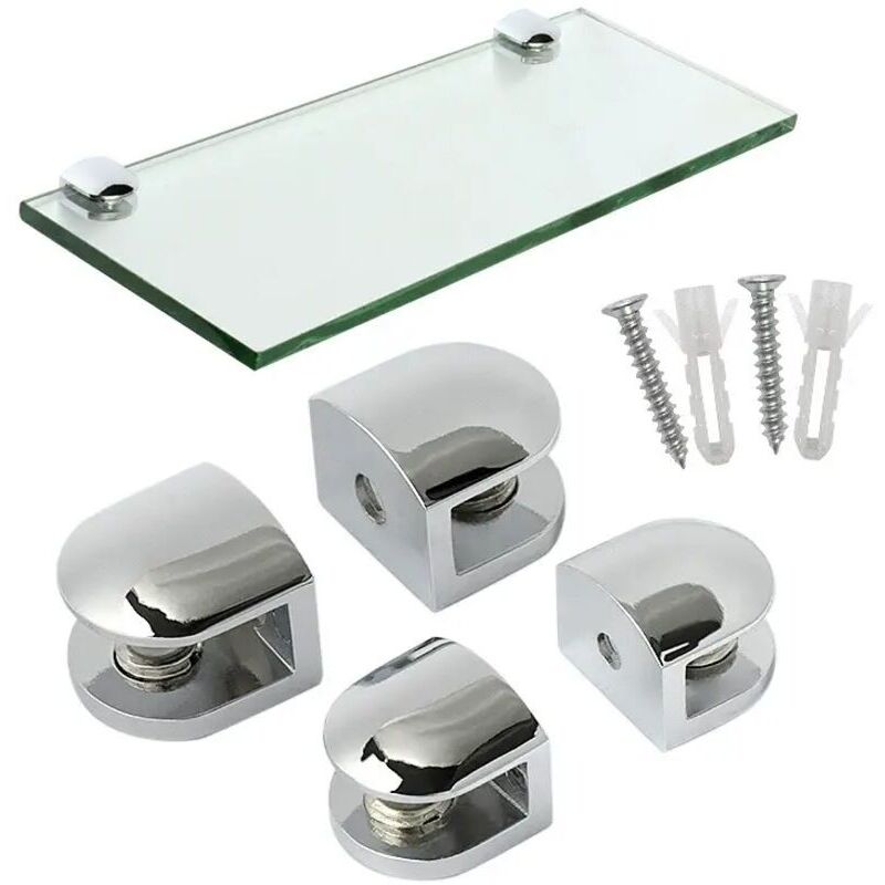 RHG Pince à Verre Support d’Étagère en Verre Support de Tablette Mural Fixation Réglable, Verre Adaptatif de 8-10 mm d'Épaisseur, Finition Polie en