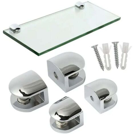 Pince à Verre Support d’Étagère en Verre Support de Tablette Mural Fixation Réglable, Verre Adaptatif de 8-10 mm d'Épaisseur, Finition Polie en Alliage de Zinc, 4 Pcs, EBL1012-4P