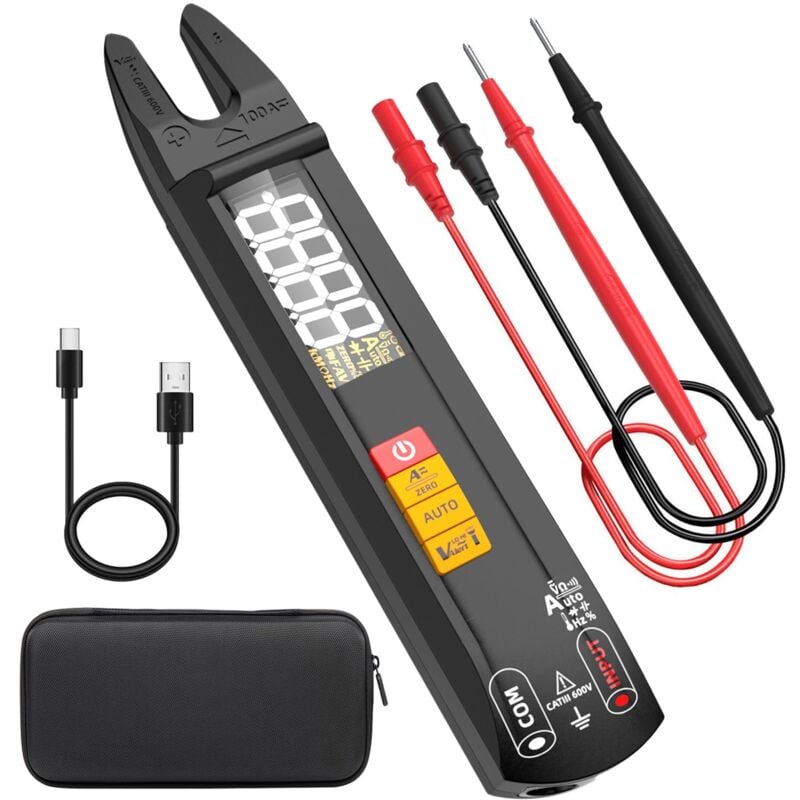 Durficst - Pince ampèremétrique cc ca, testeur multimètre numérique intelligent à mâchoire ouverte, rechargeable avec True rms, mesure l'ampérage, la