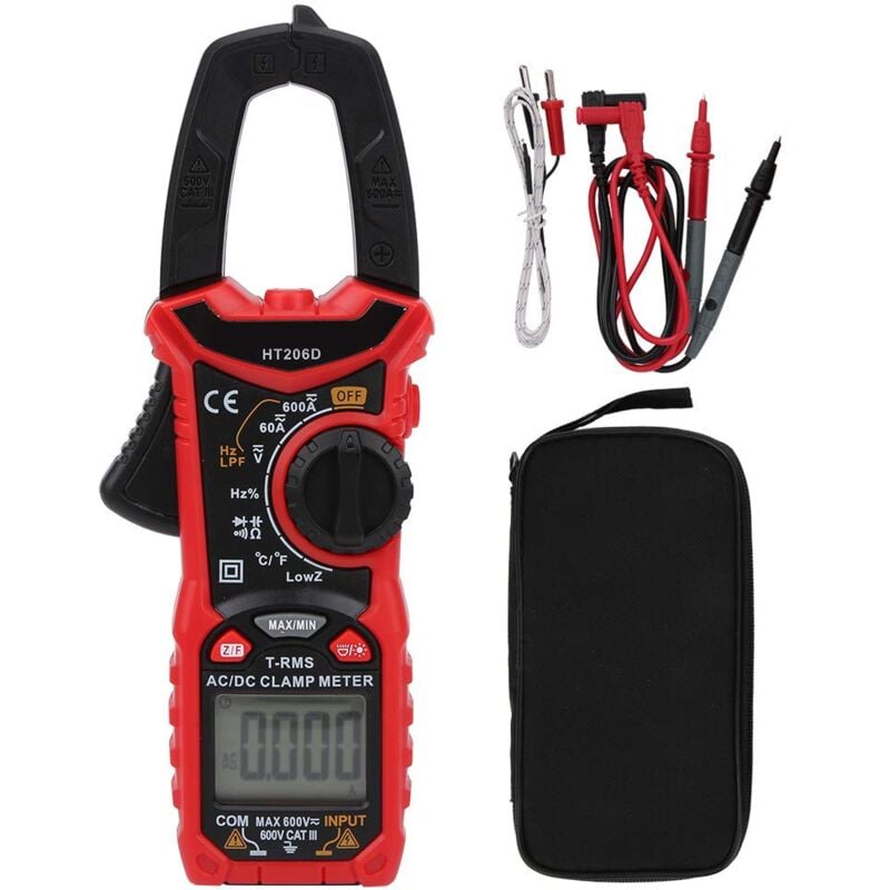 Crea - Pince ampèremétrique HT206D, plage de mesure ac/dc : 0 a - 600 a, multimètre numérique à sélection automatique, écran lcd, cat iii 600 v