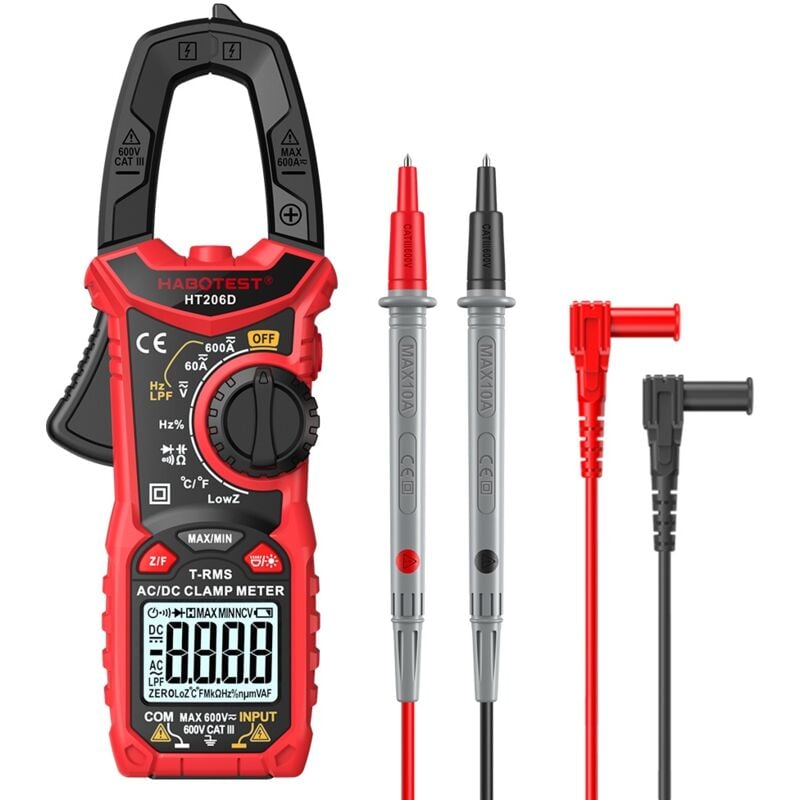 Durficst - Pince ampèremétrique numérique ac/dc pour mesurer la tension ac/dc, le courant ac/dc, la fréquence, le cycle de service, la diode, la