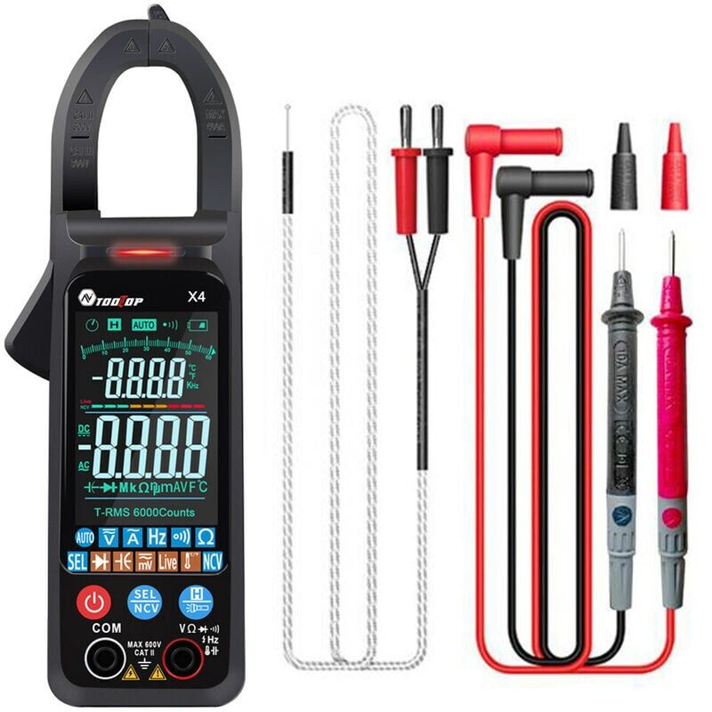 Pince ampèremétrique portable portable couleur LCD grand écran pince ampèremétrique 6000 points NCV tension AC continuité du courant résistance diode