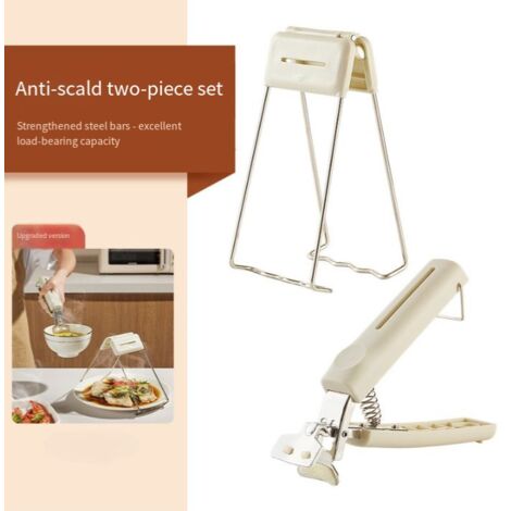 Pince anti-brûlure en 2 pièces pour une utilisation en cuisine, y compris pour les assiettes et les plats cuits à la vapeur, en acier inoxydable, avec poignées antidérapantes.