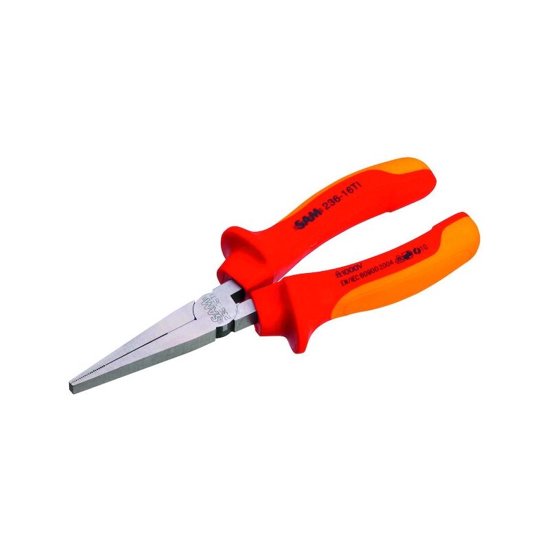Sam Outillage - Pince à becs plats vernie isolée 1000 Volts - 160 mm - Longueur des becs : 52 mm - sam