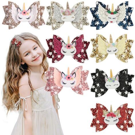 pince Cheveux Pour Filles, 8 Pices Licorne Couleur Alatoire En Forme De Barrettes Enfants, Mtal Barettes Cheveux Fille Paillette, Kawaii Accessoir