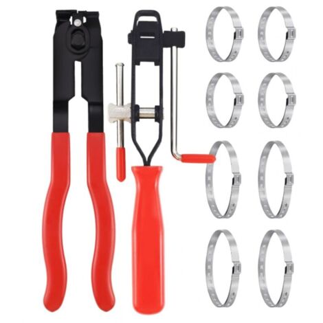 Pince Collier Ensemble, Pince Colliers Cardan,Comprend 2 Outils, 8 Bandes de Sertissage, Convient à Plupart Kits d'Outils de Sertissage Automobile