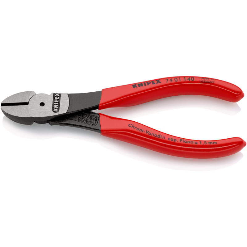 Knipex - 74 01 140 Pince coupante de côté à forte démultiplication gainées en plastique noire atramentisée 140 mm