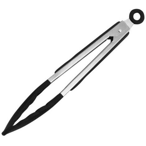 Pince Cuisine Professionnel, 23 cm Noir Pince Barbecue en Acier Inoxydable et Silicone Alimentaire, Pince de Cuisine Résistant à la Chaleur