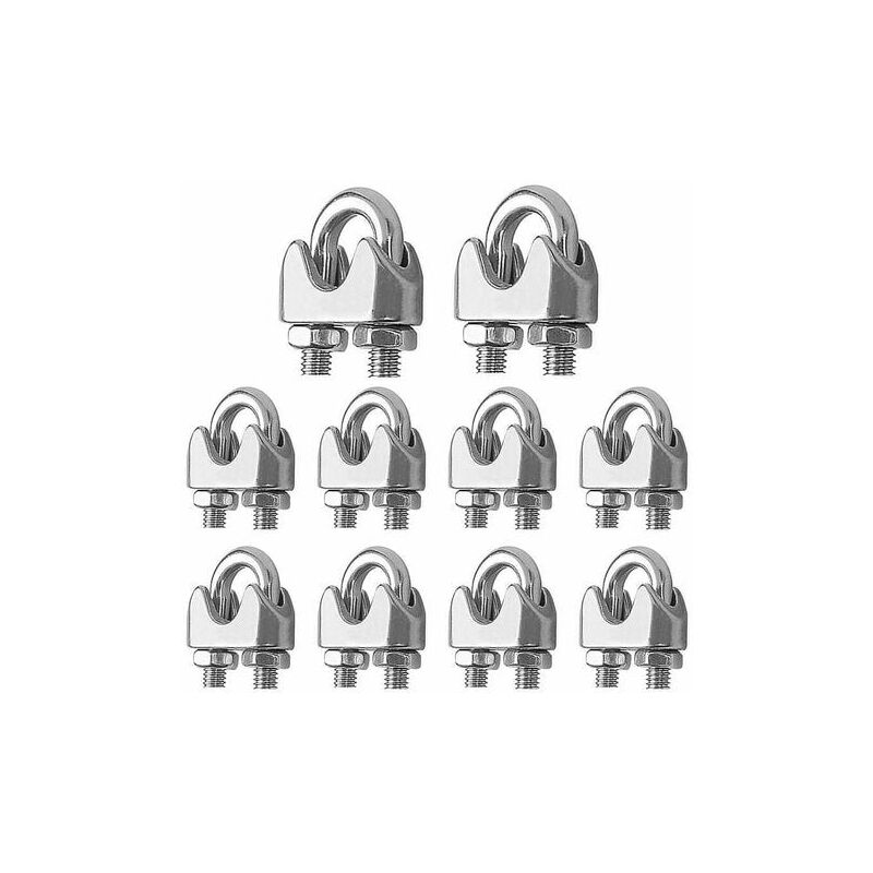 Pince de Câble Métallique 10 Pcs Serre Cable Acier Inox 4mm | Serre-Câbles Étrier M4 | u Boulon Clip de Câble | Selle de Pince de Serrage pour câble