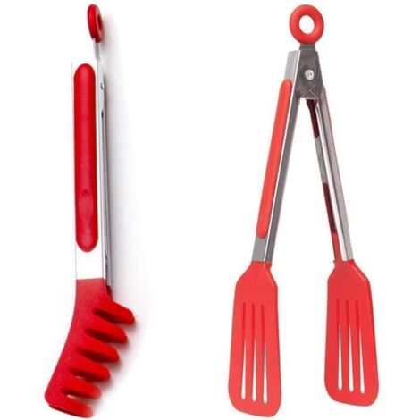 Pince de cuisine - Professionnelle - 9 pouces - Acier inoxydable - Silicone - Rouge