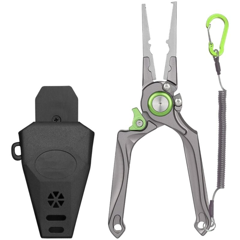Jusch - Pince de pêche multifonctionnelle, pliable, antirouille, conception ergonomique, matériau alliage d'aluminium, gris/vert