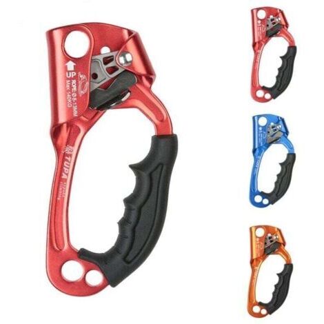 Pince de via ferrata, poignée ascendante, outil pour corde d'escalade, équipement d'escalade et d'élagage, alliage aluminium-magnésium forgé à chaud, convient pour 8-12 mm/rouge [main droite]